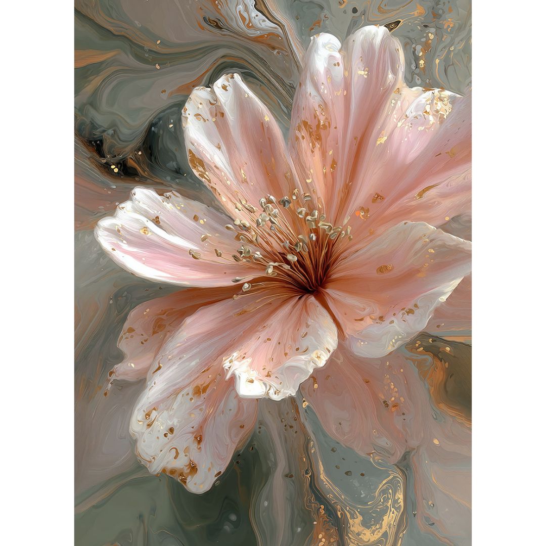 Cuadro Flor Rosa Dorado
