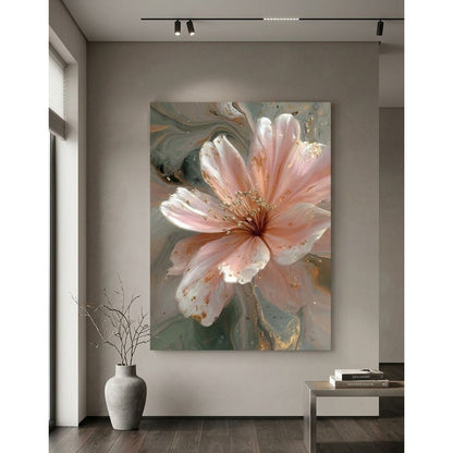 Cuadro Flor Rosa Dorado