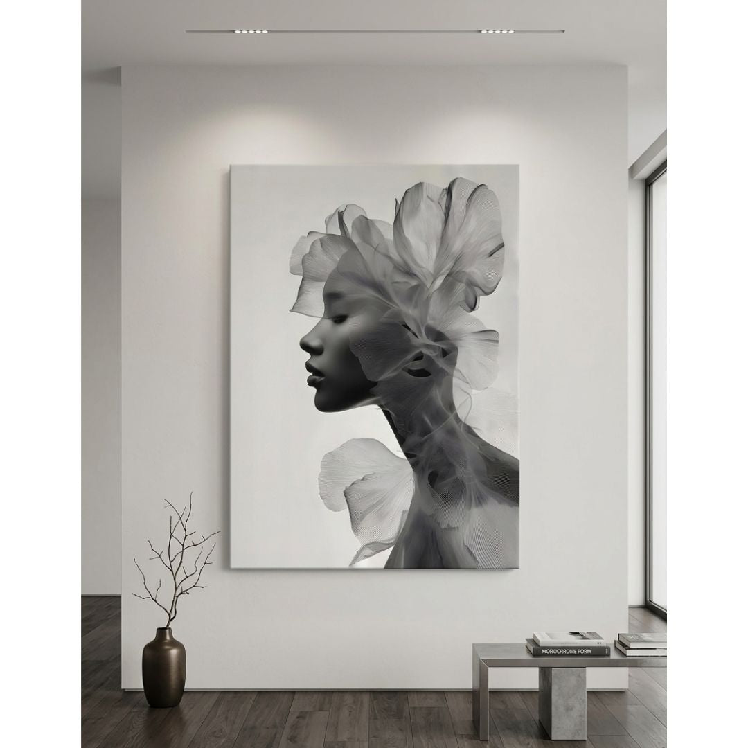 Cuadro Mujer Flor Blanco