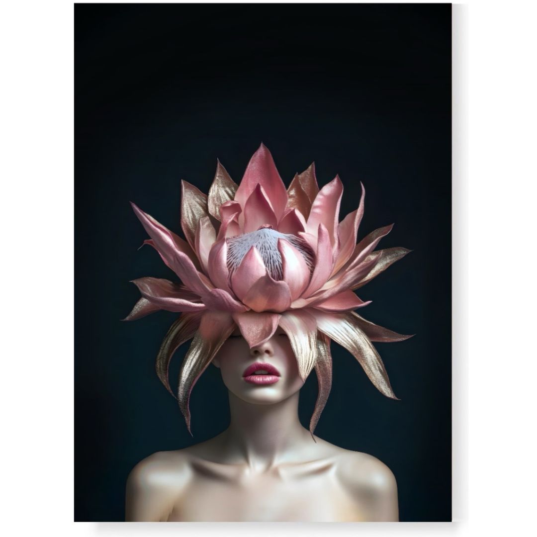 Cuadro Mujer Flor Rosa